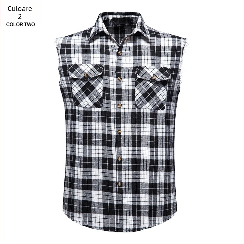Cămașă casual pentru bărbați în carouri, croială slim, material din bumbac amestecat, 70% bumbac