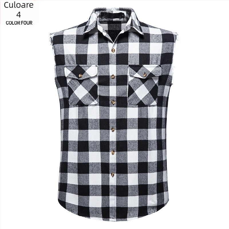 Cămașă casual pentru bărbați în carouri, croială slim, material din bumbac amestecat, 70% bumbac