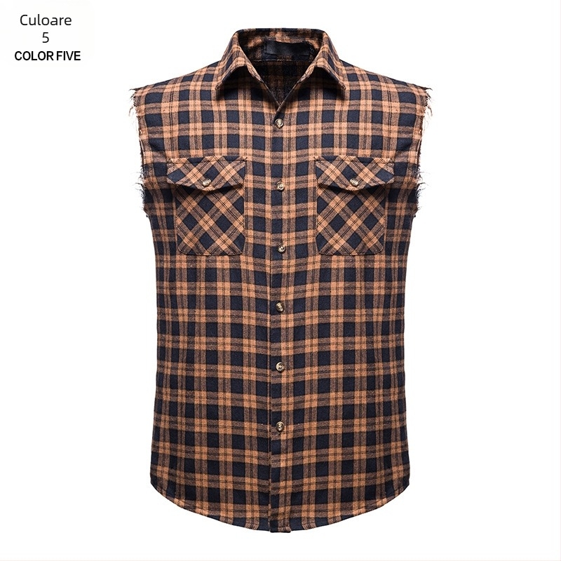 Cămașă casual pentru bărbați în carouri, croială slim, material din bumbac amestecat, 70% bumbac