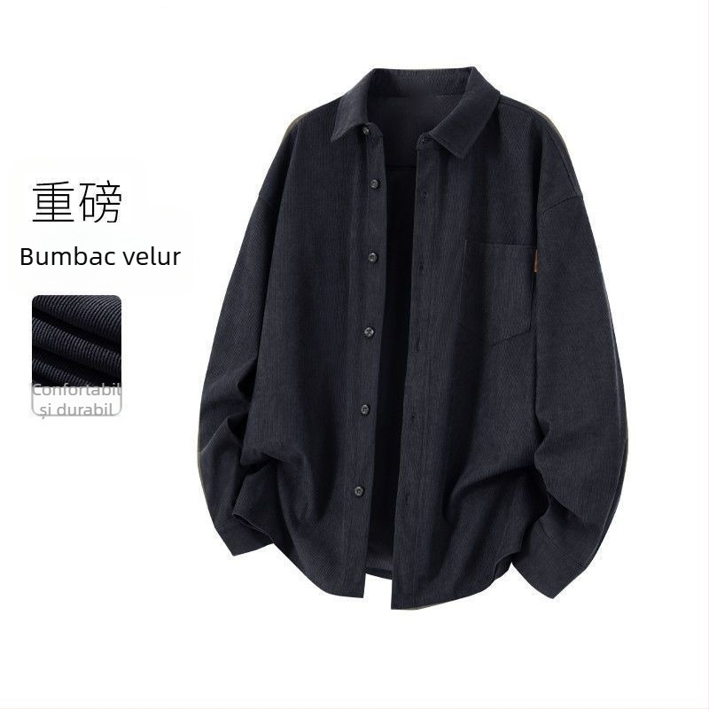 Cămașă de bărbați din mătase, croi lejer, guler înalt, mâneci lungi, stil vintage