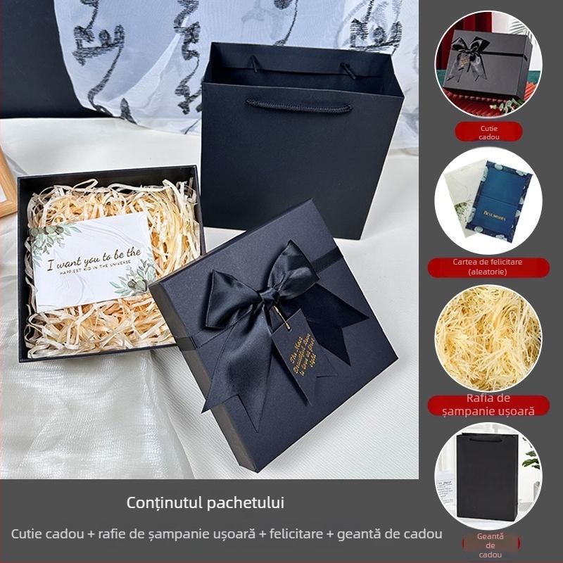 Cutie cadou cu fundă, stil simplu și modern, din hârtie, potrivită pentru zilele de naștere