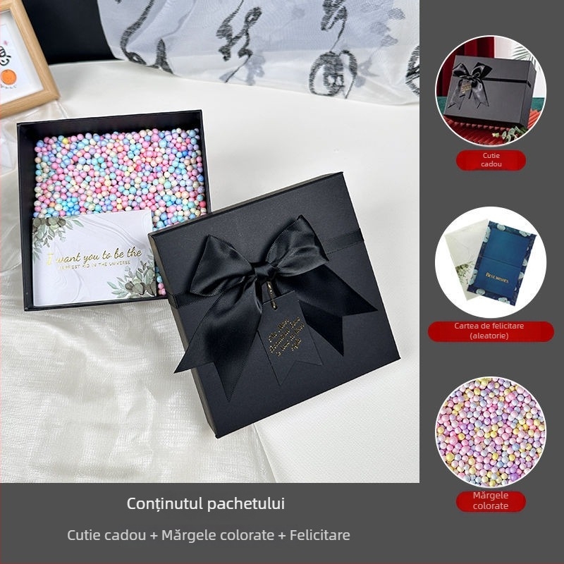 Cutie cadou cu fundă, stil simplu și modern, din hârtie, potrivită pentru zilele de naștere