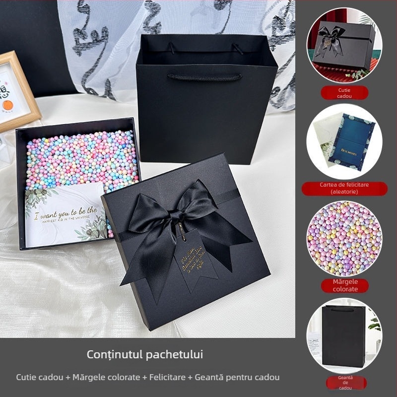 Cutie cadou cu fundă, stil simplu și modern, din hârtie, potrivită pentru zilele de naștere