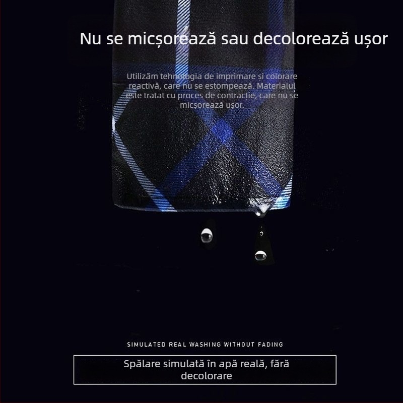 Romon cămașă bărbătească de iarnă, mânecă lungă, model în carouri, croială largă, broderie