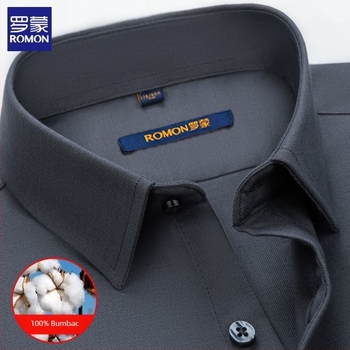 Cămașă Romon din bumbac, mâneci lungi, croială Slim Fit, guler drept, model bloc, casual, 96% bumbac