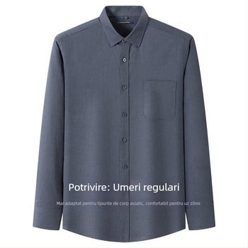 Cămașă Romon din bumbac, mâneci lungi, croială Slim Fit, guler drept, model bloc, casual, 96% bumbac