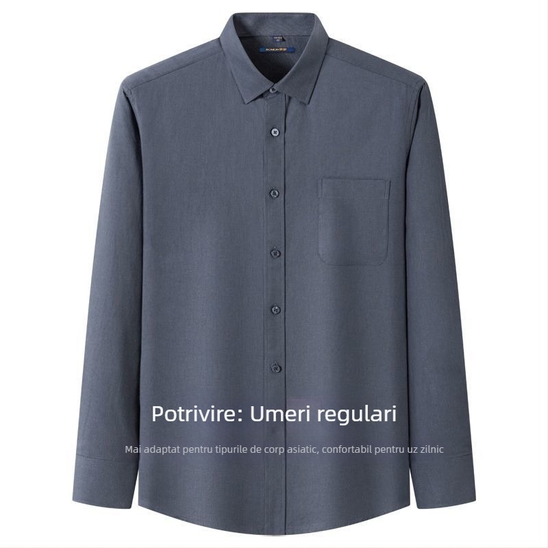 Cămașă Romon din bumbac, mâneci lungi, croială Slim Fit, guler drept, model bloc, casual, 96% bumbac