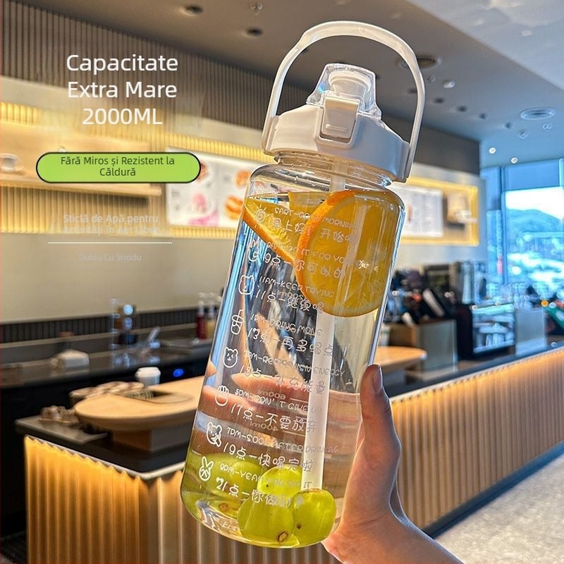 Pahar polikarbonat în stil coreean, cu pai, brand Unique, capacitate mare, portabil, rezistent la căderi și la temperaturi înalte