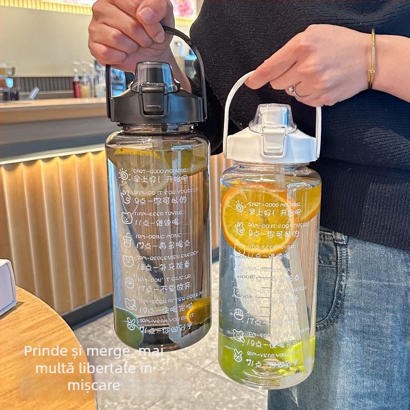 Pahar polikarbonat în stil coreean, cu pai, brand Unique, capacitate mare, portabil, rezistent la căderi și la temperaturi înalte