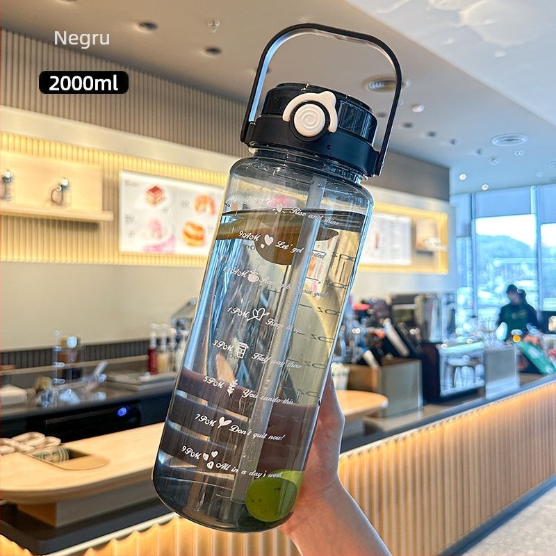 Pahar polikarbonat în stil coreean, cu pai, brand Unique, capacitate mare, portabil, rezistent la căderi și la temperaturi înalte