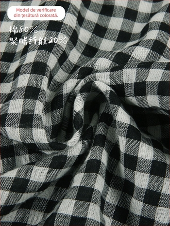 Cămașă cu model în carouri, amestec din bumbac-poliester, croială lejeră, mâneci lungi, stil nostalgic