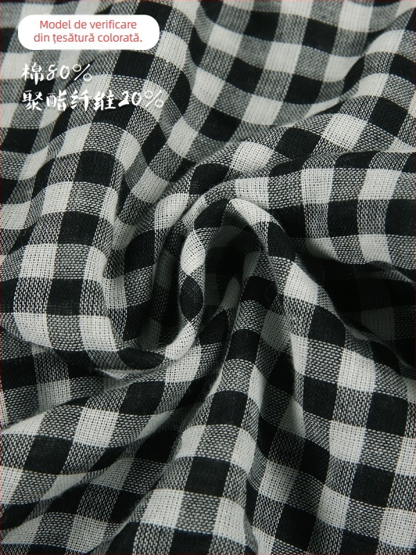 Cămașă cu model în carouri, amestec din bumbac-poliester, croială lejeră, mâneci lungi, stil nostalgic