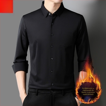 Cămașă bărbați, stil business, din rayon, guler stand, mâneci lungi, fără călcare