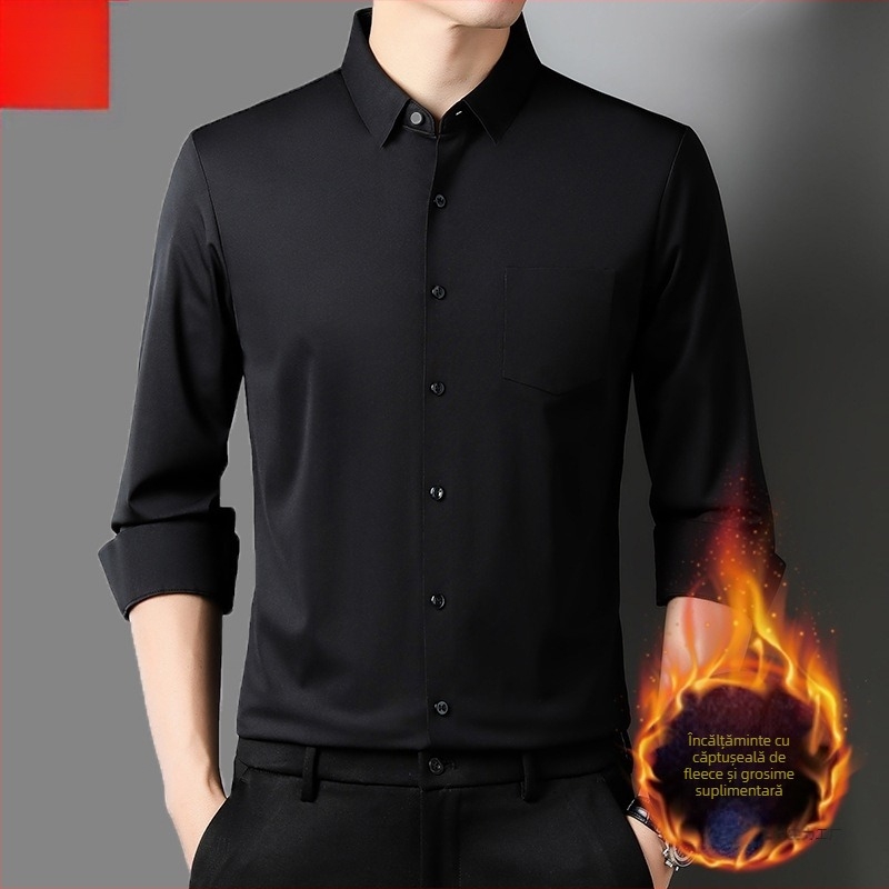 Cămașă bărbați, stil business, din rayon, guler stand, mâneci lungi, fără călcare