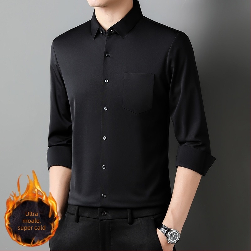 Cămașă bărbați, stil business, din rayon, guler stand, mâneci lungi, fără călcare