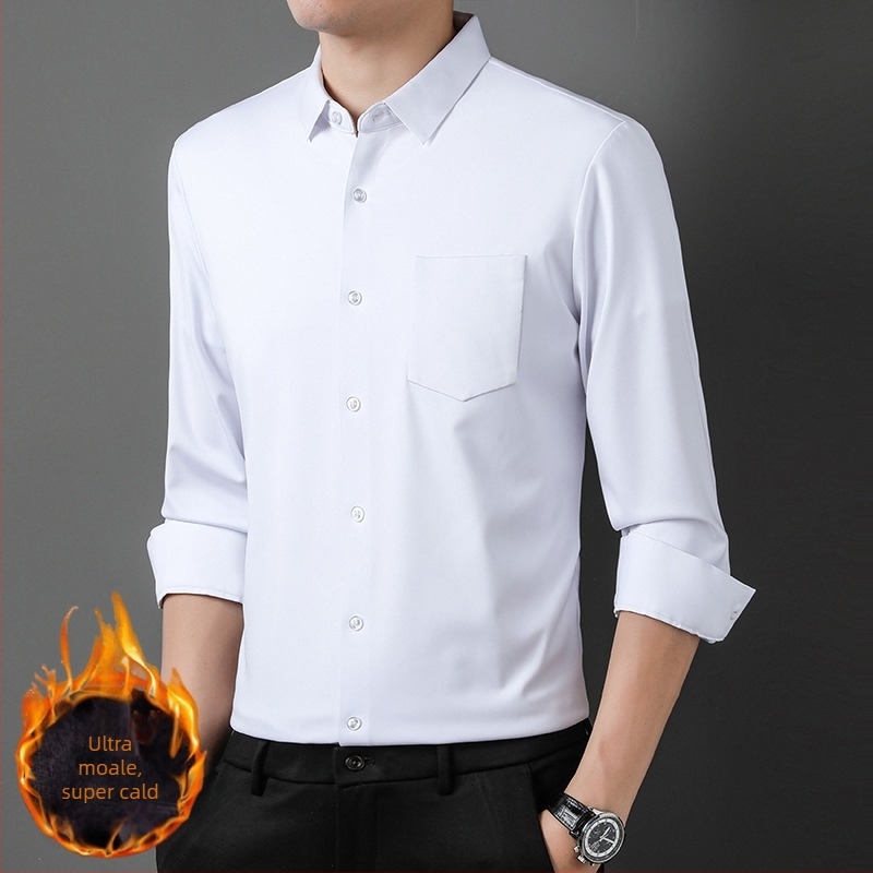 Cămașă bărbați, stil business, din rayon, guler stand, mâneci lungi, fără călcare