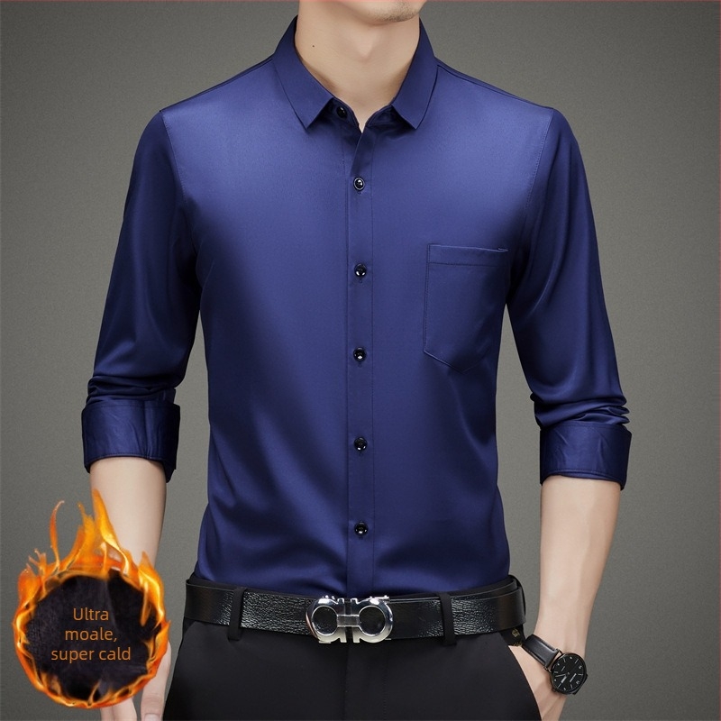 Cămașă bărbați, stil business, din rayon, guler stand, mâneci lungi, fără călcare