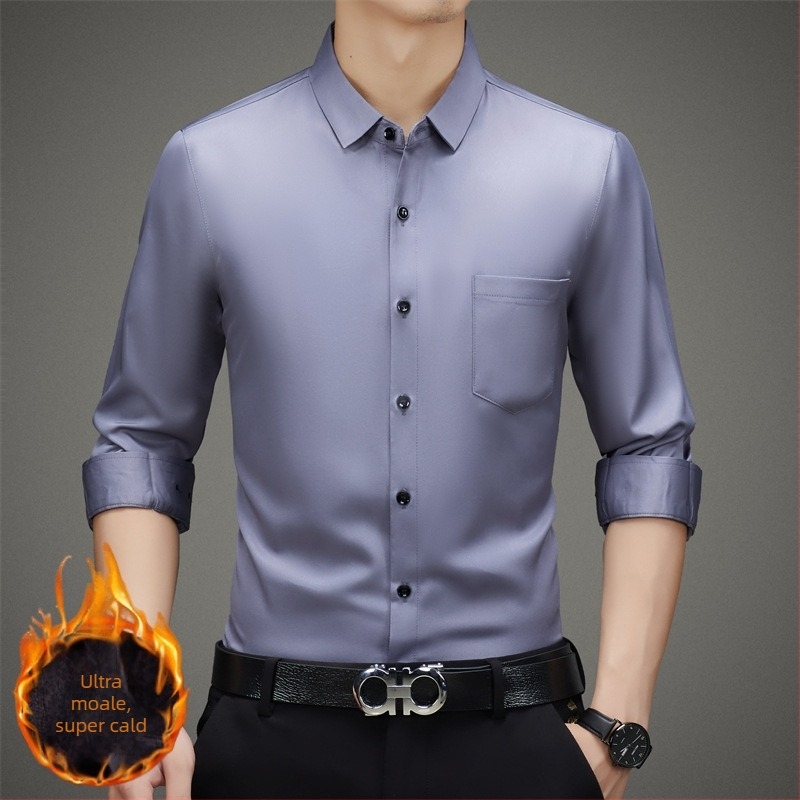 Cămașă bărbați, stil business, din rayon, guler stand, mâneci lungi, fără călcare