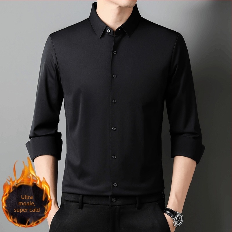 Cămașă bărbați, stil business, din rayon, guler stand, mâneci lungi, fără călcare