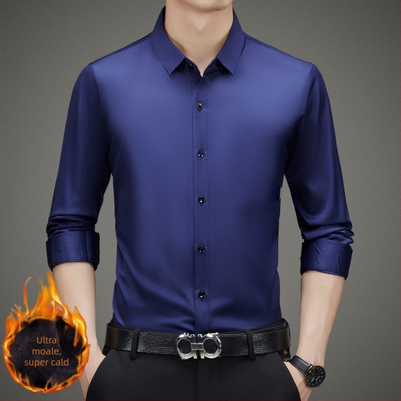 Cămașă bărbați, stil business, din rayon, guler stand, mâneci lungi, fără călcare