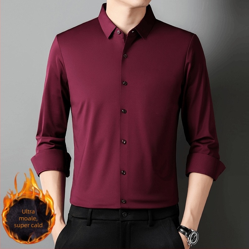 Cămașă bărbați, stil business, din rayon, guler stand, mâneci lungi, fără călcare