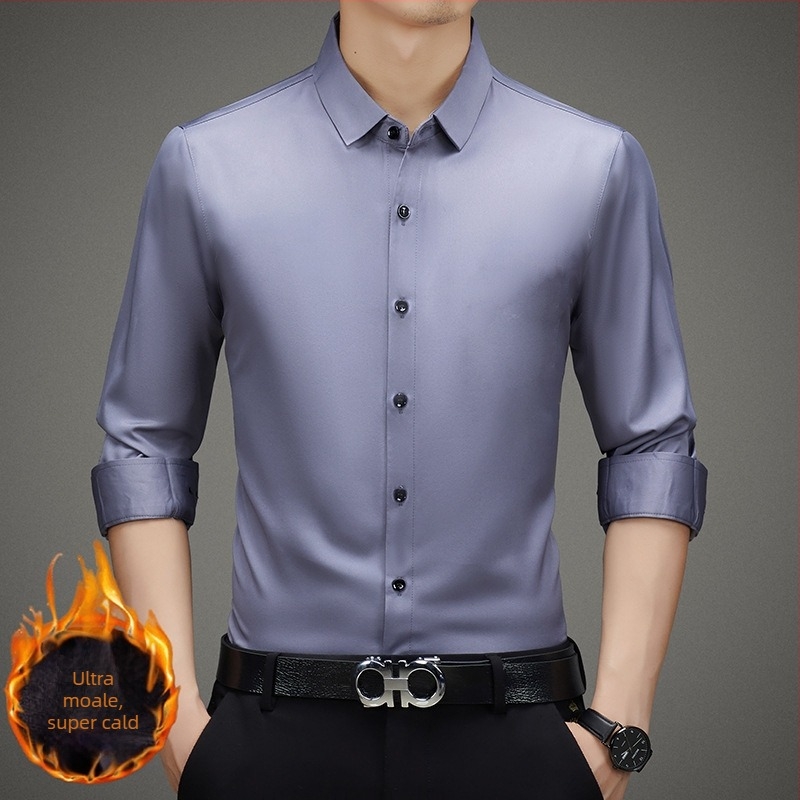 Cămașă bărbați, stil business, din rayon, guler stand, mâneci lungi, fără călcare