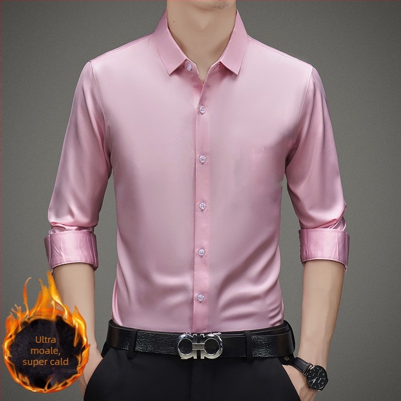 Cămașă bărbați, stil business, din rayon, guler stand, mâneci lungi, fără călcare