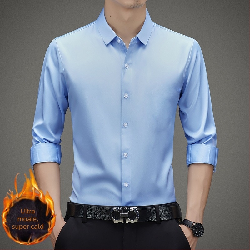 Cămașă bărbați, stil business, din rayon, guler stand, mâneci lungi, fără călcare