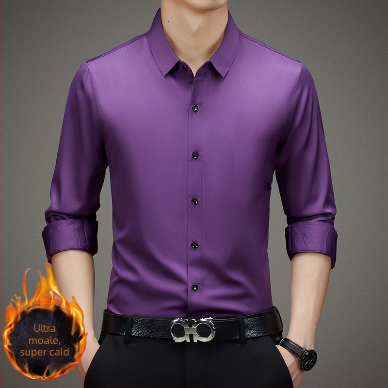 Cămașă bărbați, stil business, din rayon, guler stand, mâneci lungi, fără călcare