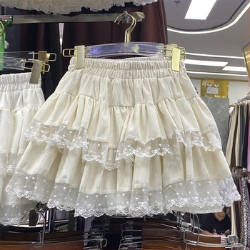 Fustă dantelată tip cake, căptușită, scurtă, primăvara 2025, stil Sora Regală