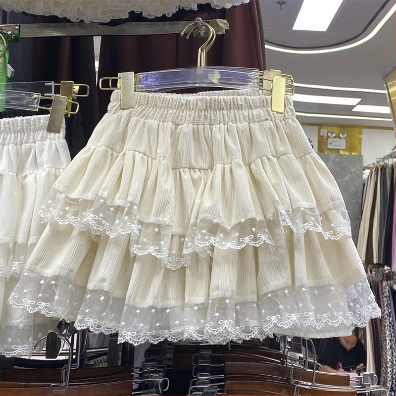 Fustă dantelată tip cake, căptușită, scurtă, primăvara 2025, stil Sora Regală