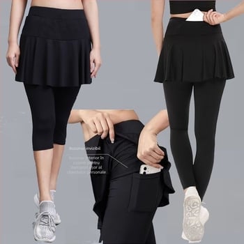 Fustă-pantalon sport pentru femei, uscare rapidă, echipament badminton, design dublu imitativ, pentru alergare și yoga, lungime scurtă sau lungime integrală