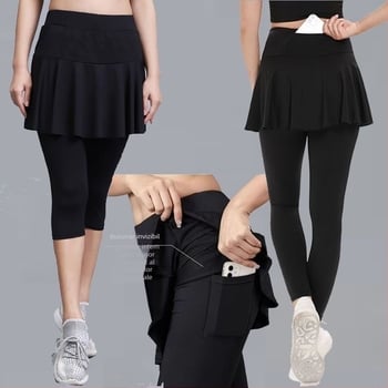 Fustă-pantalon sport pentru femei, uscare rapidă, echipament badminton, design dublu imitativ, pentru alergare și yoga, lungime scurtă sau lungime integrală