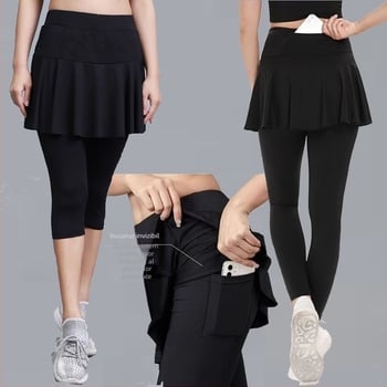 Fustă-pantalon sport pentru femei, uscare rapidă, echipament badminton, design dublu imitativ, pentru alergare și yoga, lungime scurtă sau lungime integrală