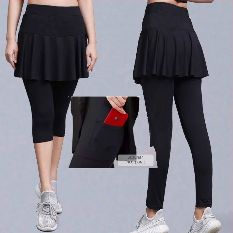 Fustă-pantalon sport pentru femei, uscare rapidă, echipament badminton, design dublu imitativ, pentru alergare și yoga, lungime scurtă sau lungime integrală