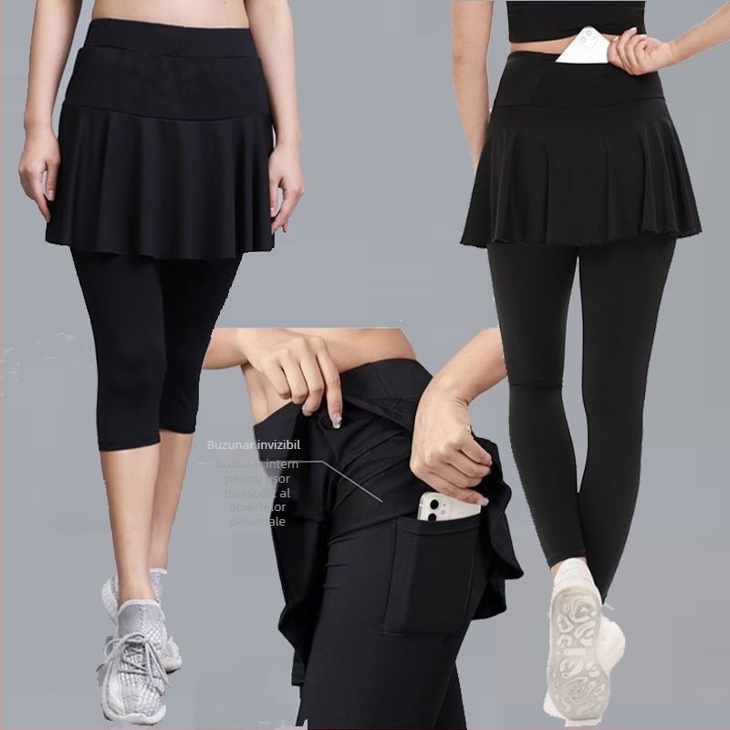 Fustă-pantalon sport pentru femei, uscare rapidă, echipament badminton, design dublu imitativ, pentru alergare și yoga, lungime scurtă sau lungime integrală