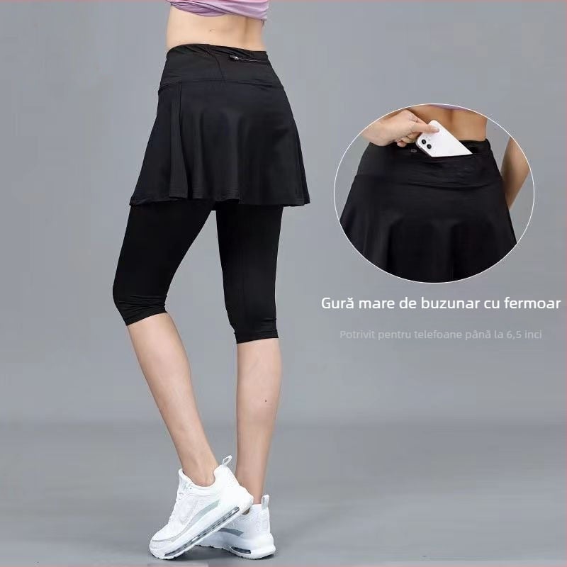 Fustă-pantalon sport pentru femei, uscare rapidă, echipament badminton, design dublu imitativ, pentru alergare și yoga, lungime scurtă sau lungime integrală