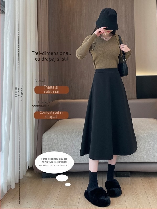 Fustă midi în linie A, plisată, stil umbrela, uni, din poliester, cu decor 3D și fixare a culorii cu rășină