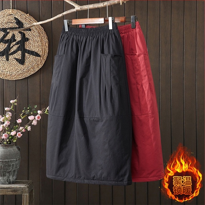 Fustă midi în linie A, lungime medie; model solid; plisare; elasticitate ridicată; țesătură din amestec bumbac-poliester (95%+)