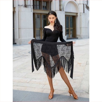 Rochie de dans pentru femei - stil latino cu fustiță cu franjuri la șolduri, material 93% spandex, căptușeală spandex