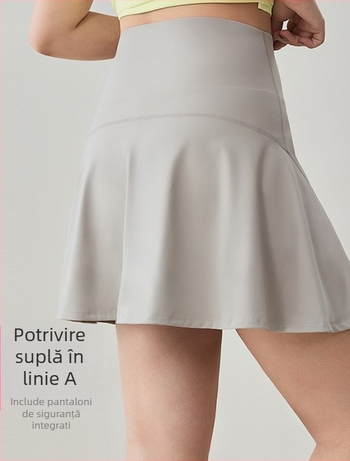 Fustă sport pentru femei, talie înaltă, pentru alergare, tenis și yoga – fustă-skort cu șorturi integrate