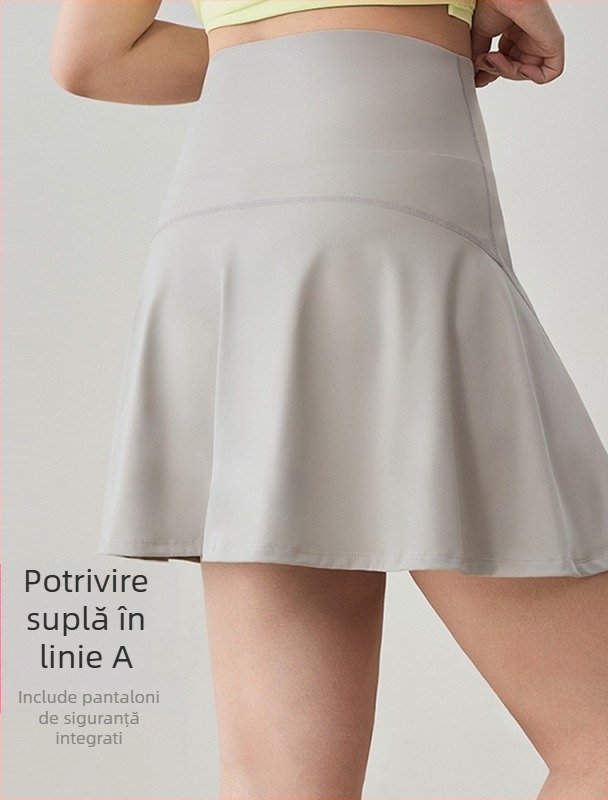 Fustă sport pentru femei, talie înaltă, pentru alergare, tenis și yoga – fustă-skort cu șorturi integrate