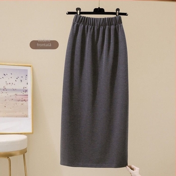 Fustă tip A-line, talie înaltă, deschidere în față, lungime medie, țesătură chenille-spandex