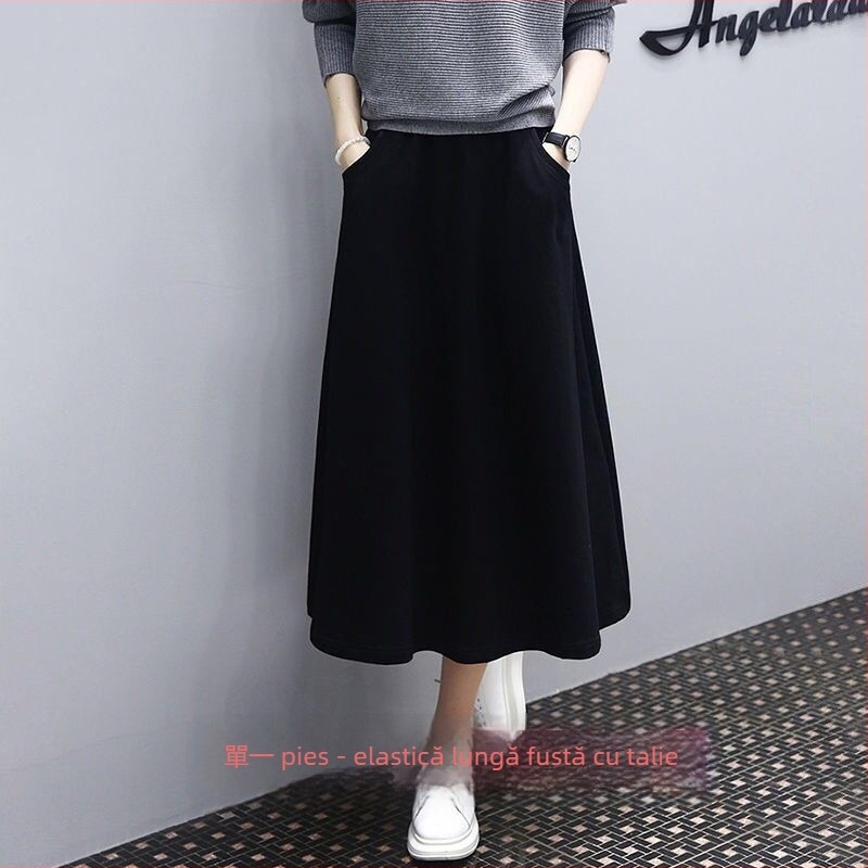 Set de două piese tricotat pentru femei, primăvara 2024, poliester, fustă lungă, mâneci lungi, stil urban