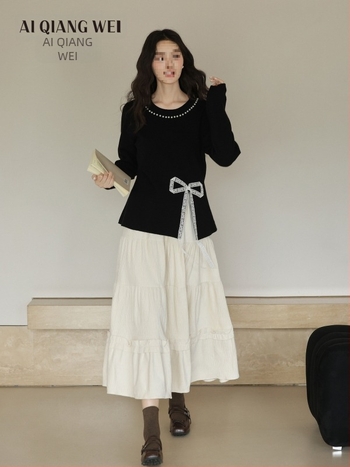 Pulover tricotat pentru femei cu mărgele și dantelă, cu glugă, lungime la talie