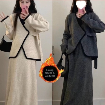 Set two-piece fustă-top cu top neregulat, țesătură chenille, spandex 30–50%, mâneci cu formă de corn