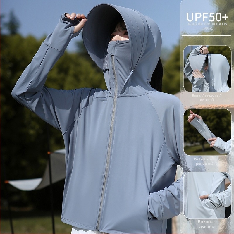 Jachetă feminină de protecție UV pentru ciclism – ușoară, respirabilă, poliester 81-95%, anti-insecte, vară 2025, stil minimalist elegant