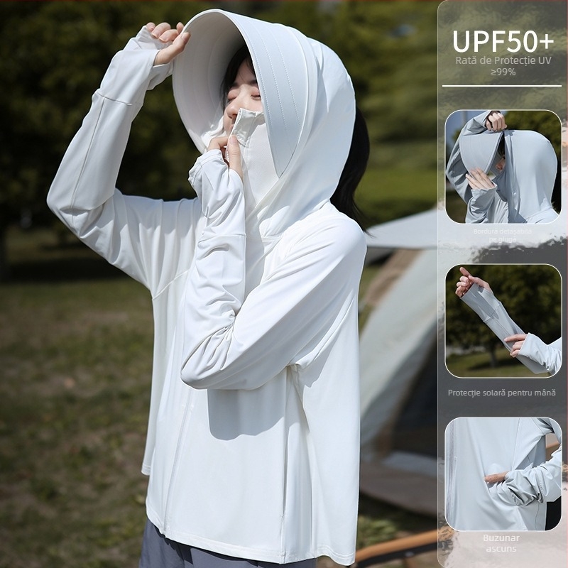 Jachetă feminină de protecție UV pentru ciclism – ușoară, respirabilă, poliester 81-95%, anti-insecte, vară 2025, stil minimalist elegant