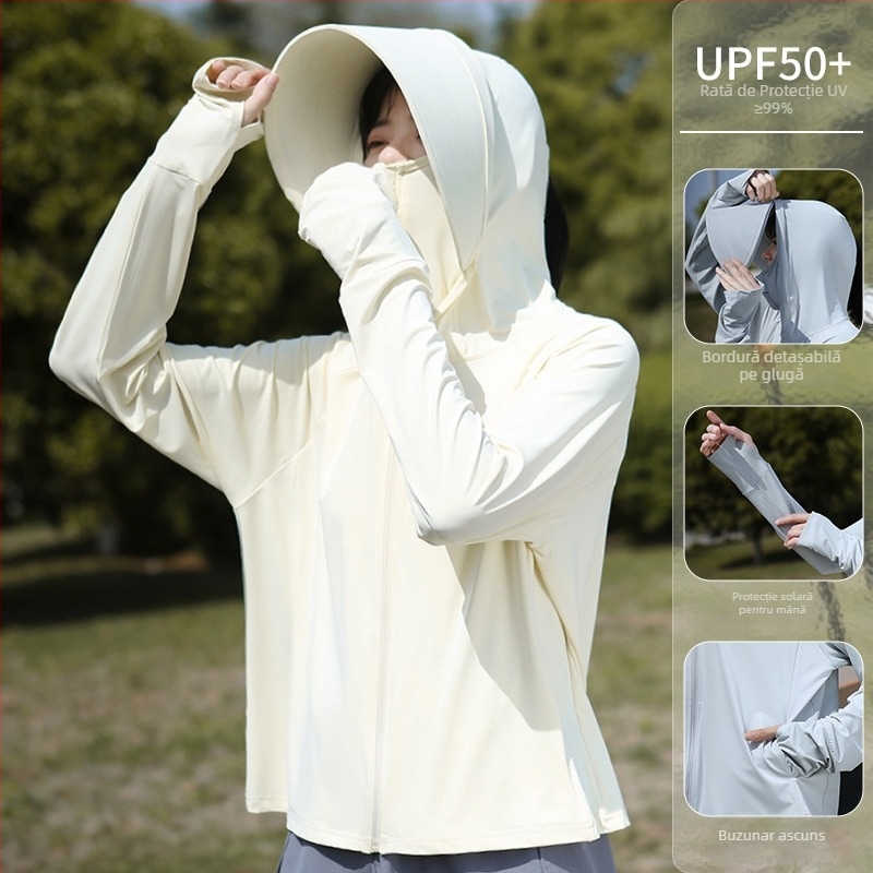 Jachetă feminină de protecție UV pentru ciclism – ușoară, respirabilă, poliester 81-95%, anti-insecte, vară 2025, stil minimalist elegant