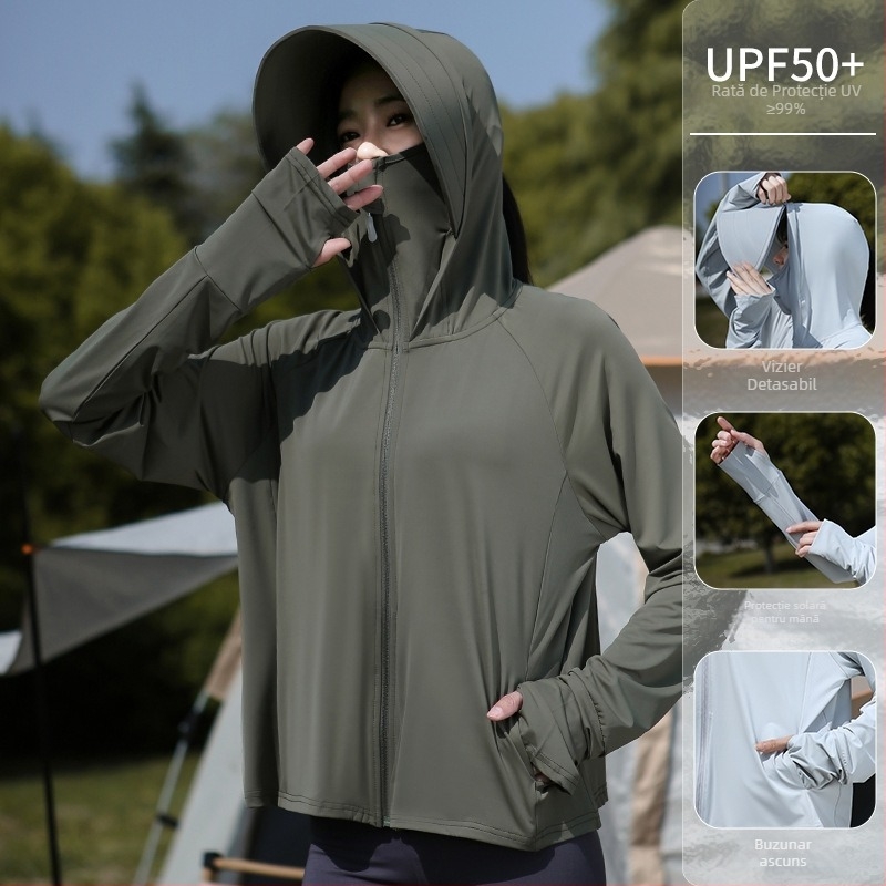 Jachetă feminină de protecție UV pentru ciclism – ușoară, respirabilă, poliester 81-95%, anti-insecte, vară 2025, stil minimalist elegant